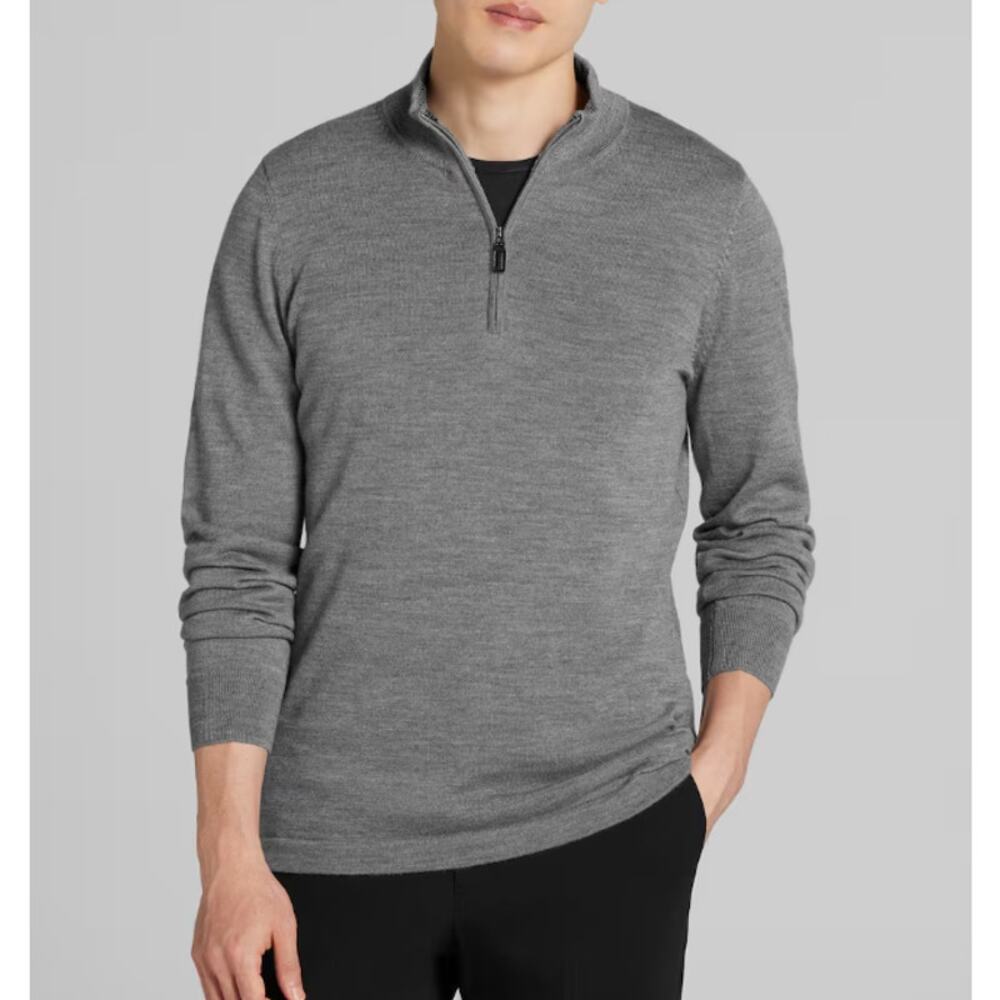 Joseph Abboud Men's Gray Merino Wool Quarter Zip Sweater Size XL